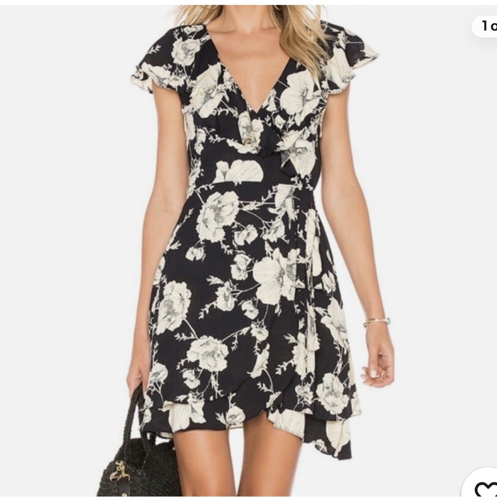 Free People French Quarter Black Cream Mini Wrap Dress
